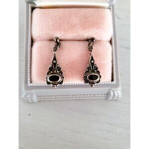 Vintage Dainty Onyx Sterling Silver Dangle Earrings